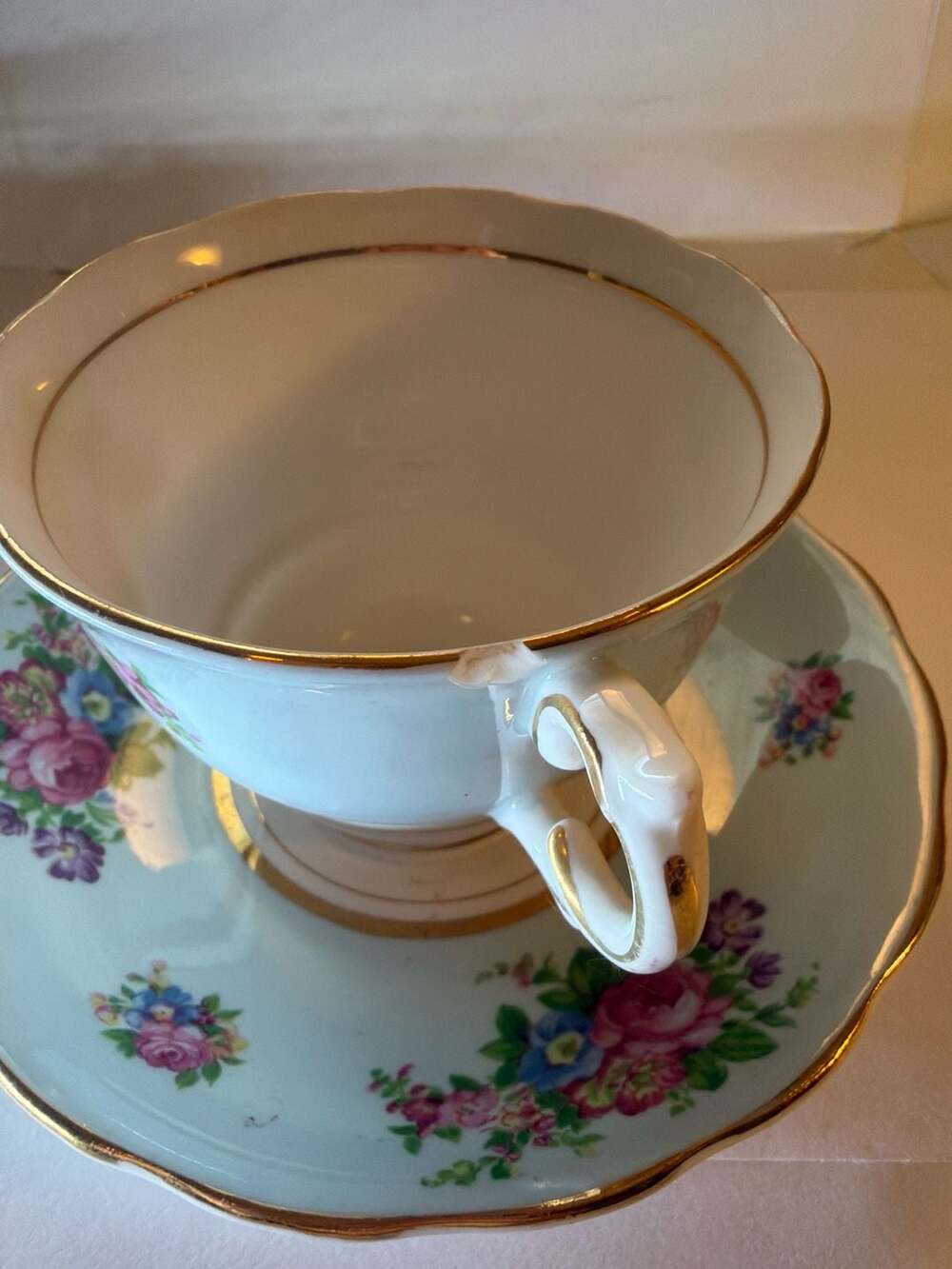 Colclough Bone China Teacup and Saucer Set Pattern 6703 Blue Floral - Picture 6 of 7
